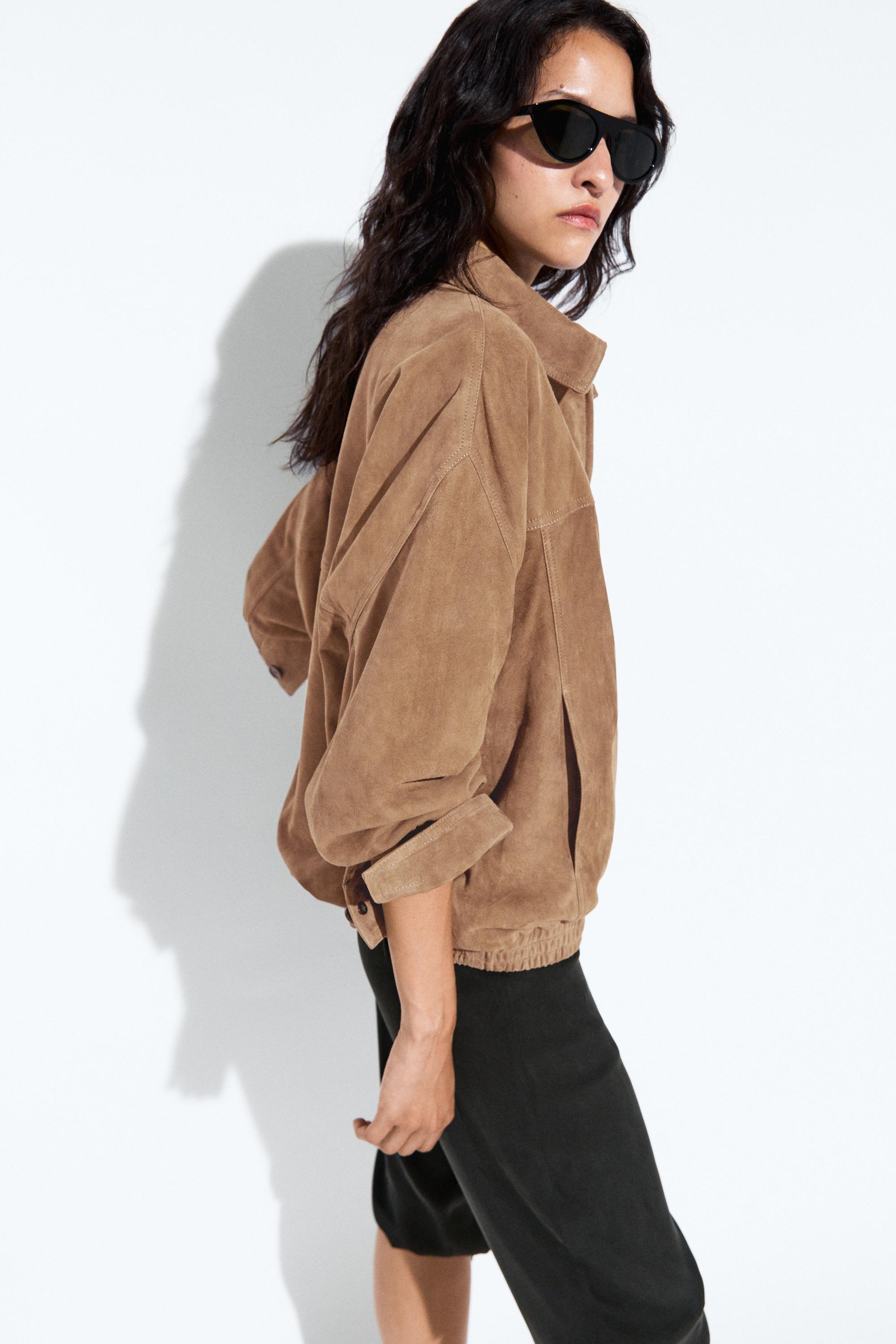 Blouson bomber en cuir daim